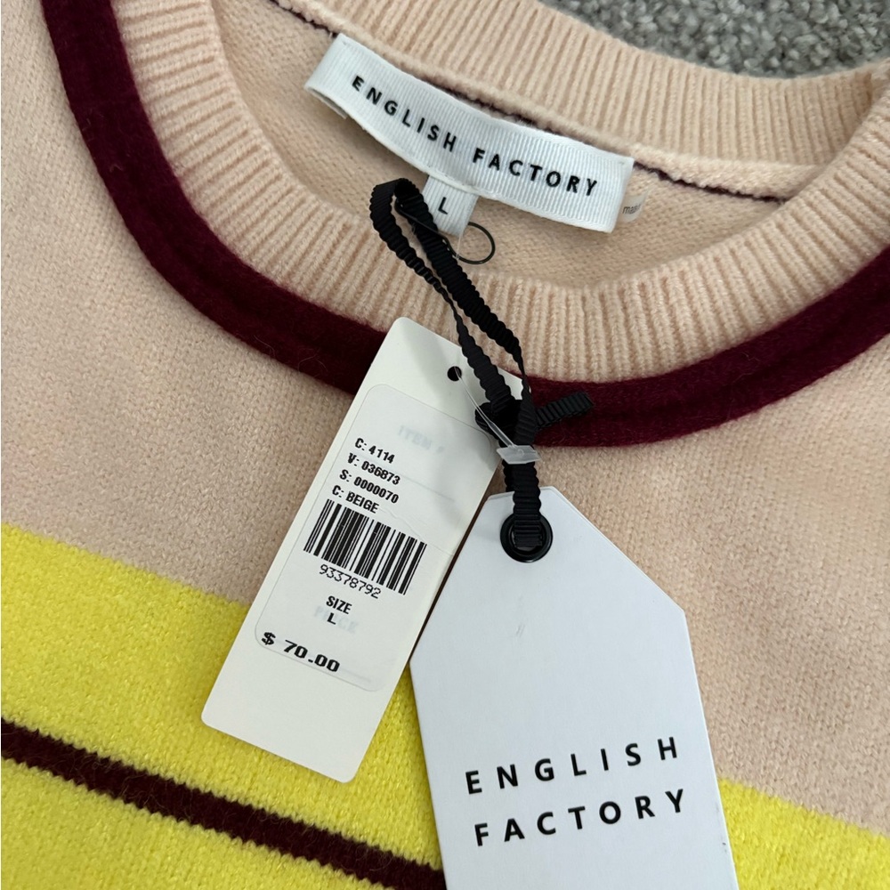 NWT English Factory Anthropologie Sweater Top Size L Ruffle Sleeve Stripe - Picture 5 of 5